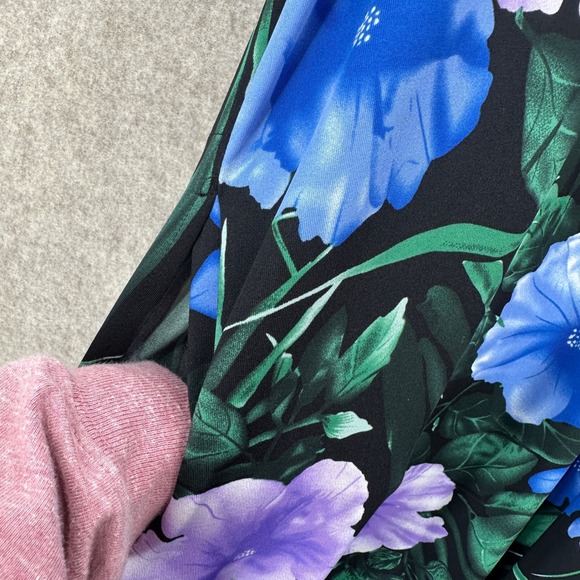 Stan Herman 2X Floral Sleeveless V Neck‎ Slinky Midi Dress Blue Purple Pockets - Picture 4 of 9